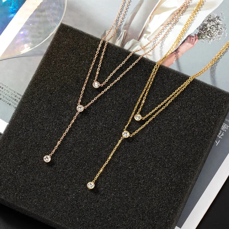 Double Layer Zircon Long Necklace