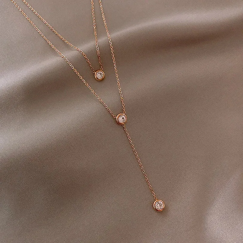 Double Layer Zircon Long Necklace