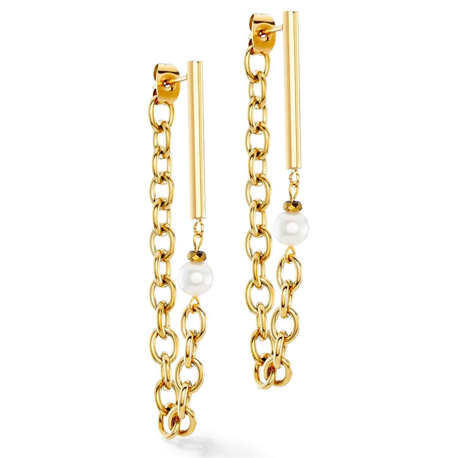 Earrings Chain & Pearl Fever white-gold