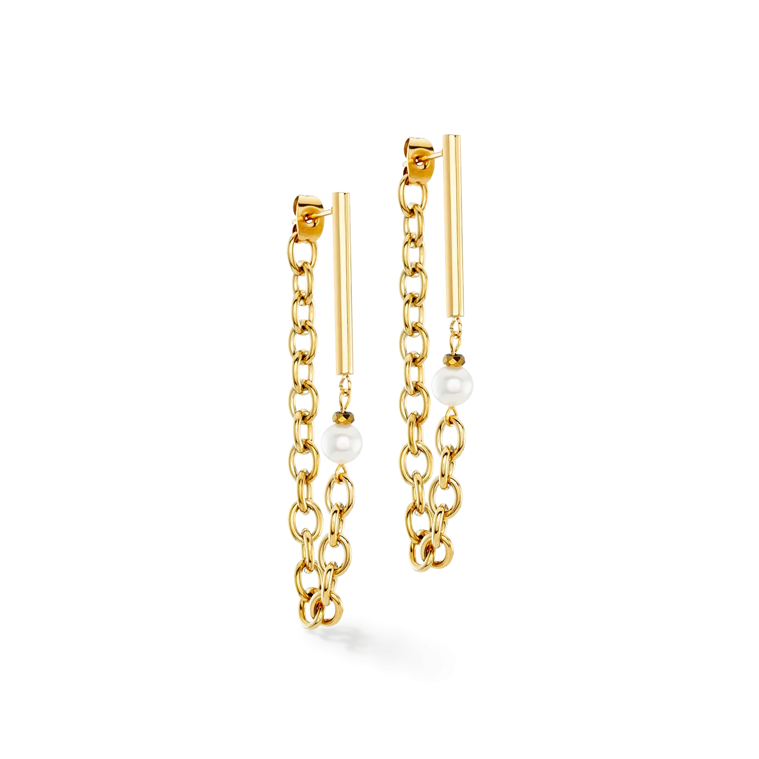 Earrings Chain & Pearl Fever white-gold