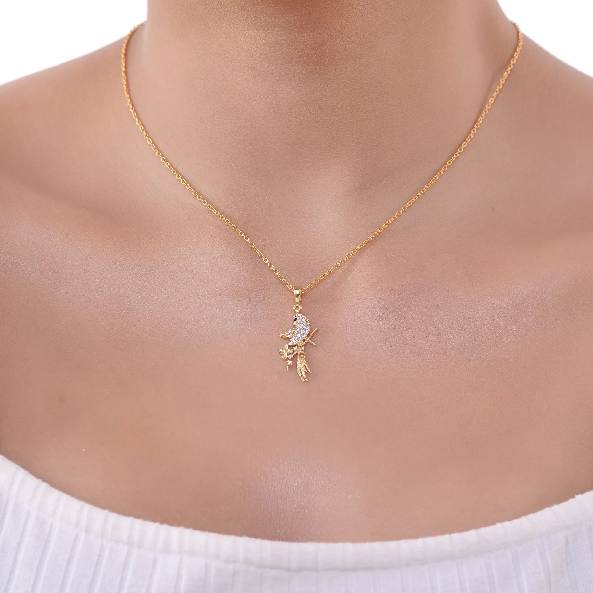 Elegant Bird Studded Silver Necklace Gold Plated - From Purl