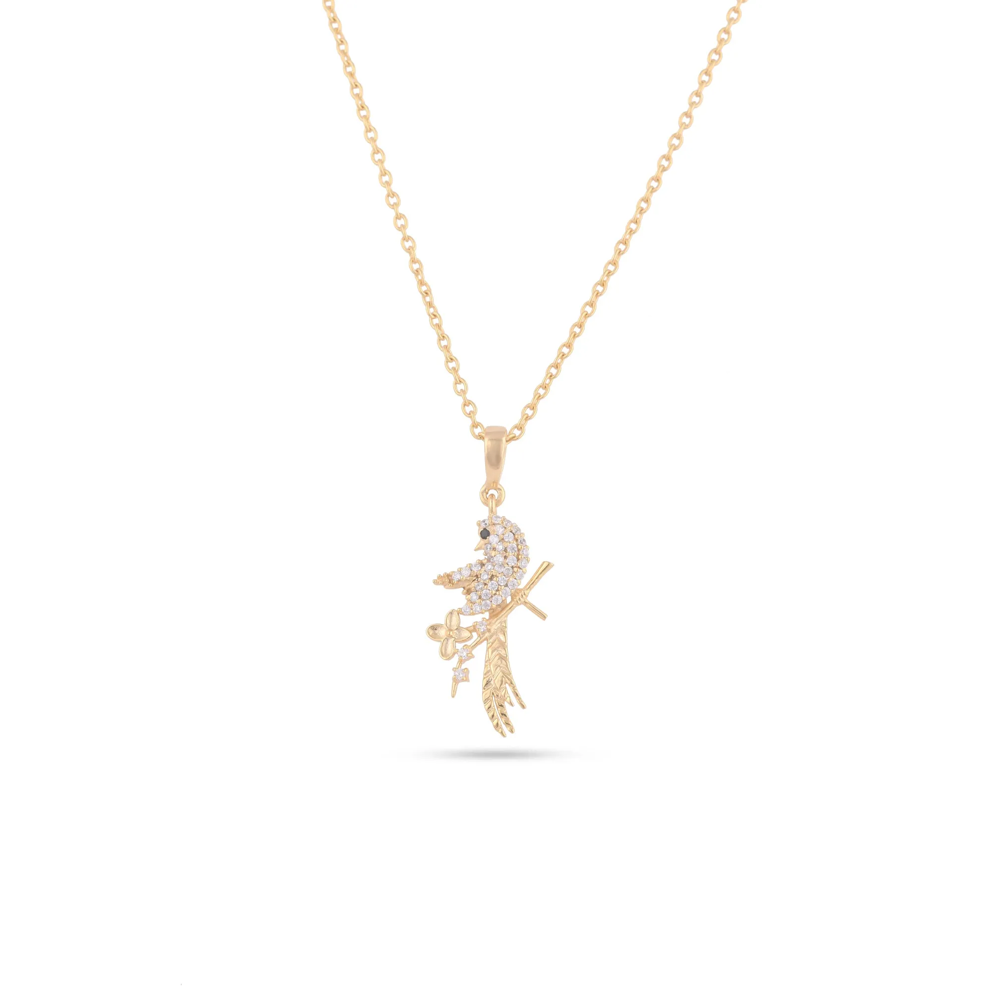 Elegant Bird Studded Silver Necklace Gold Plated - From Purl