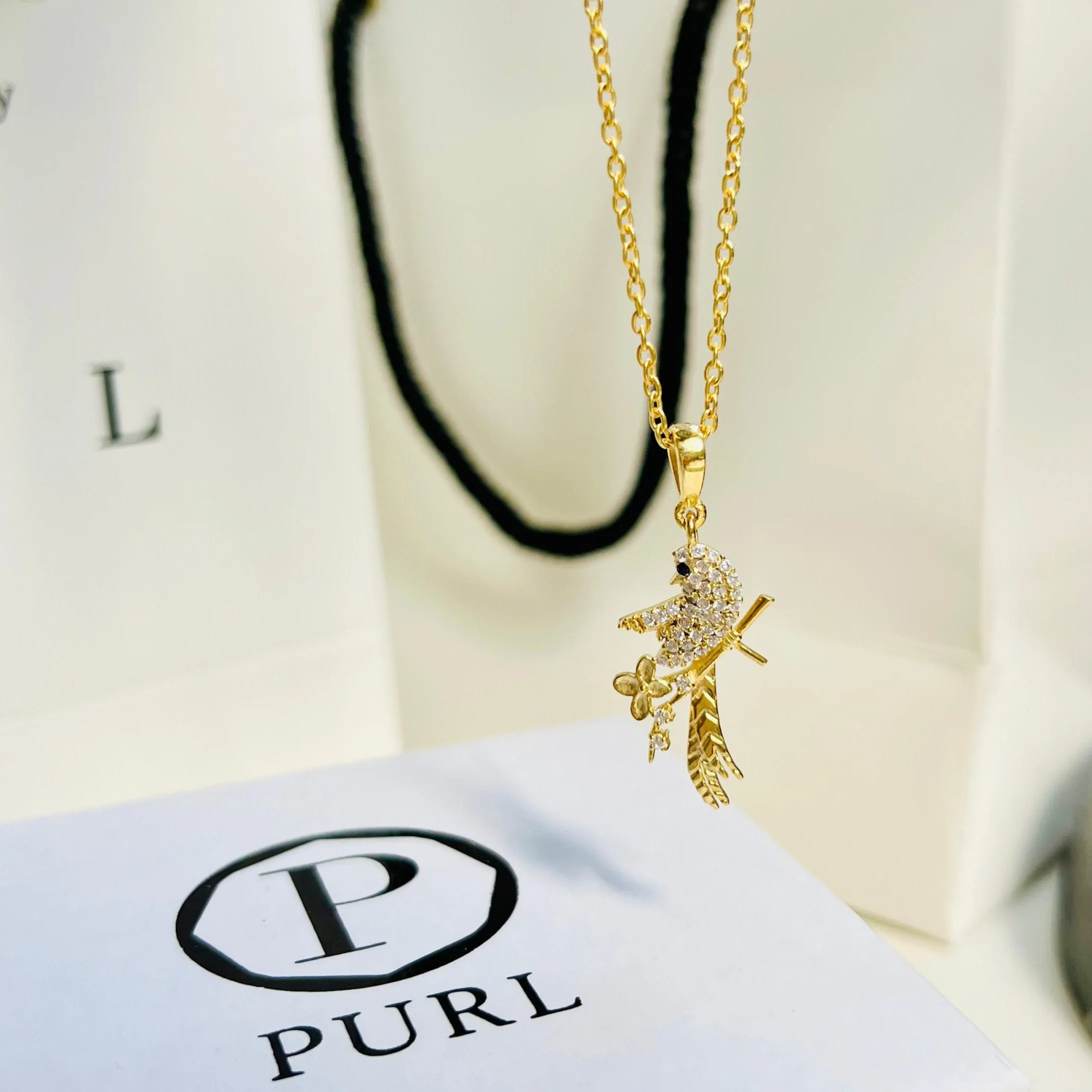 Elegant Bird Studded Silver Necklace Gold Plated - From Purl