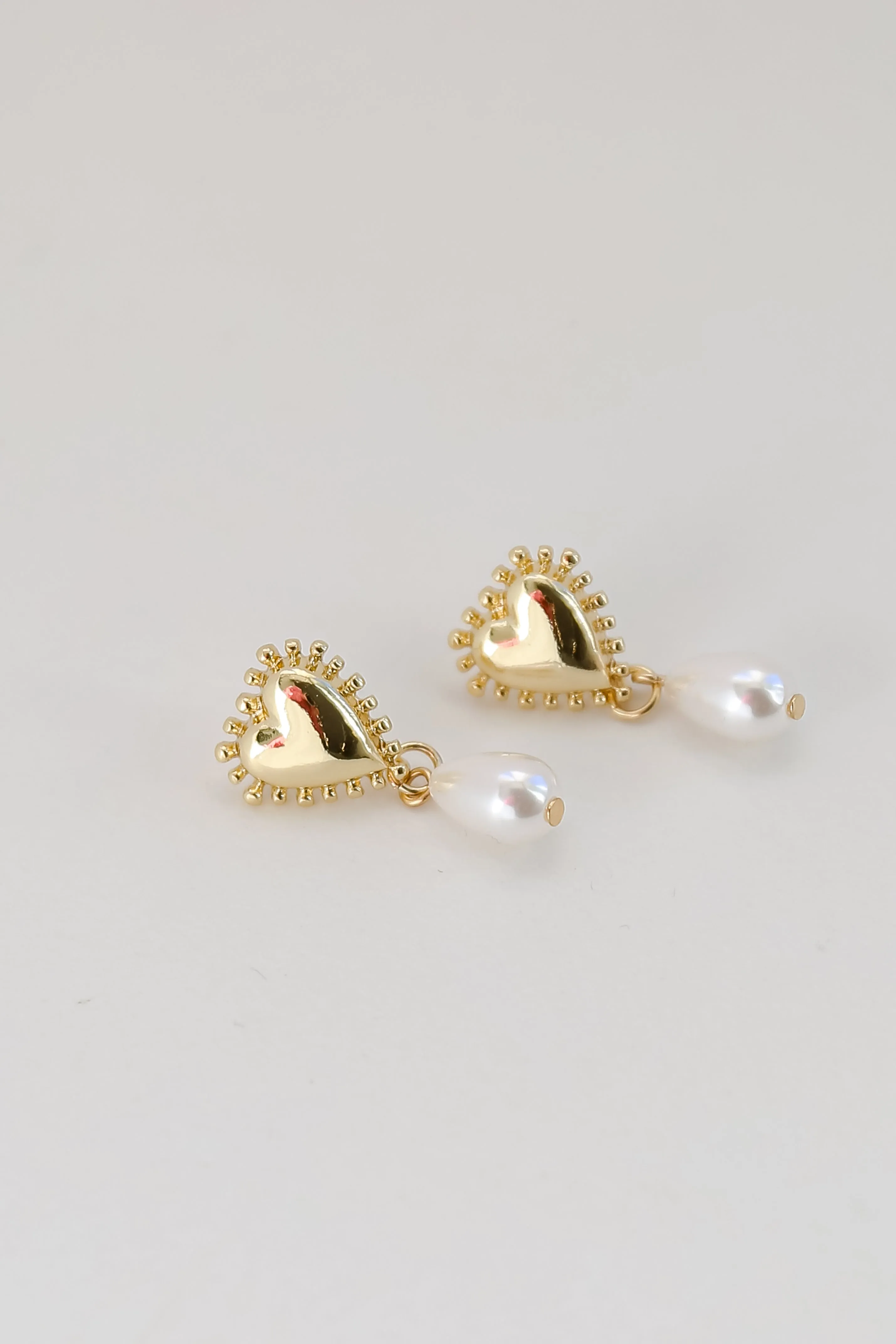 Elise Gold Heart Pearl Drop Earrings