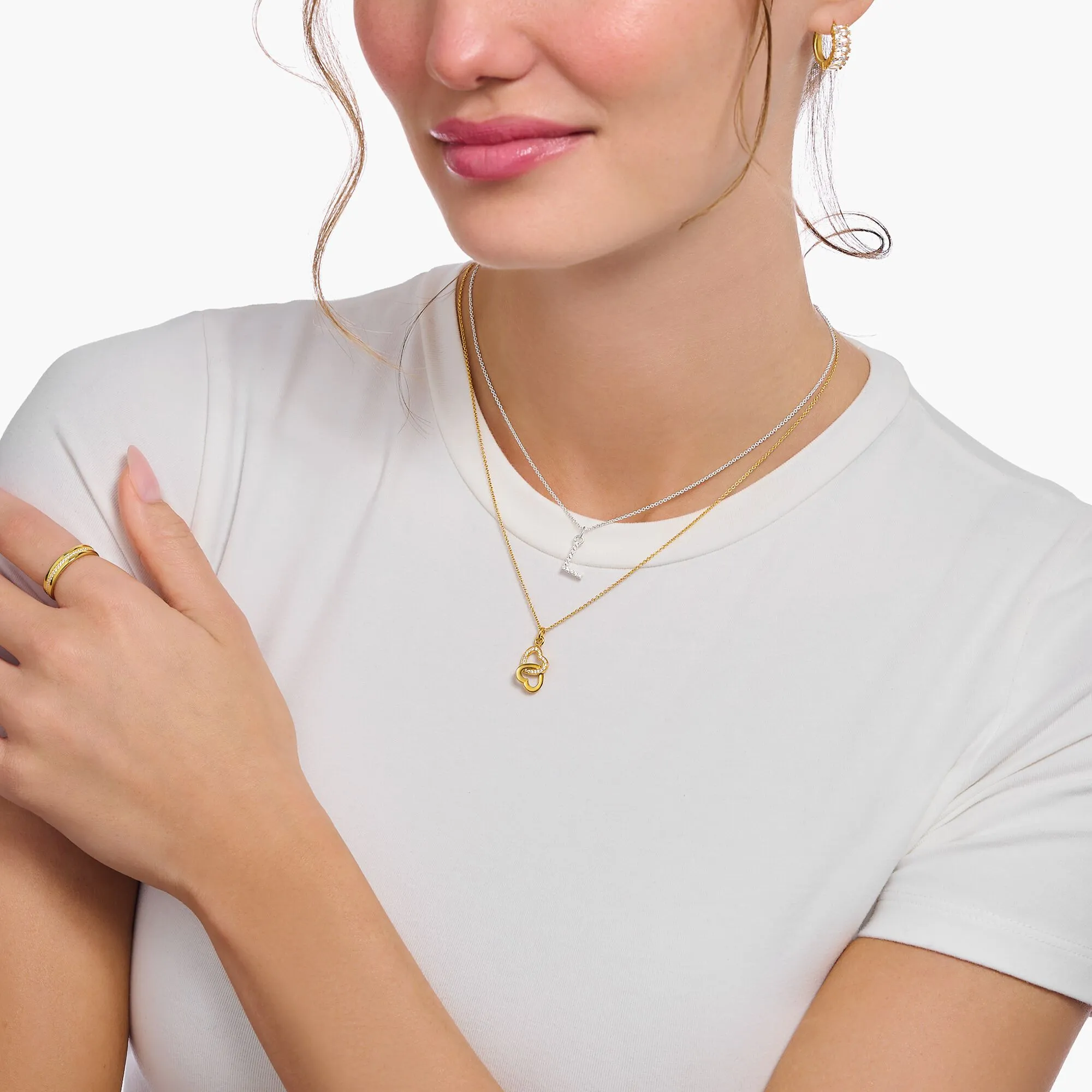 Essentials Sterling Silver Gold Plated Intertwined Hearts With Zirconia Necklace KE2267-414-14-L45V