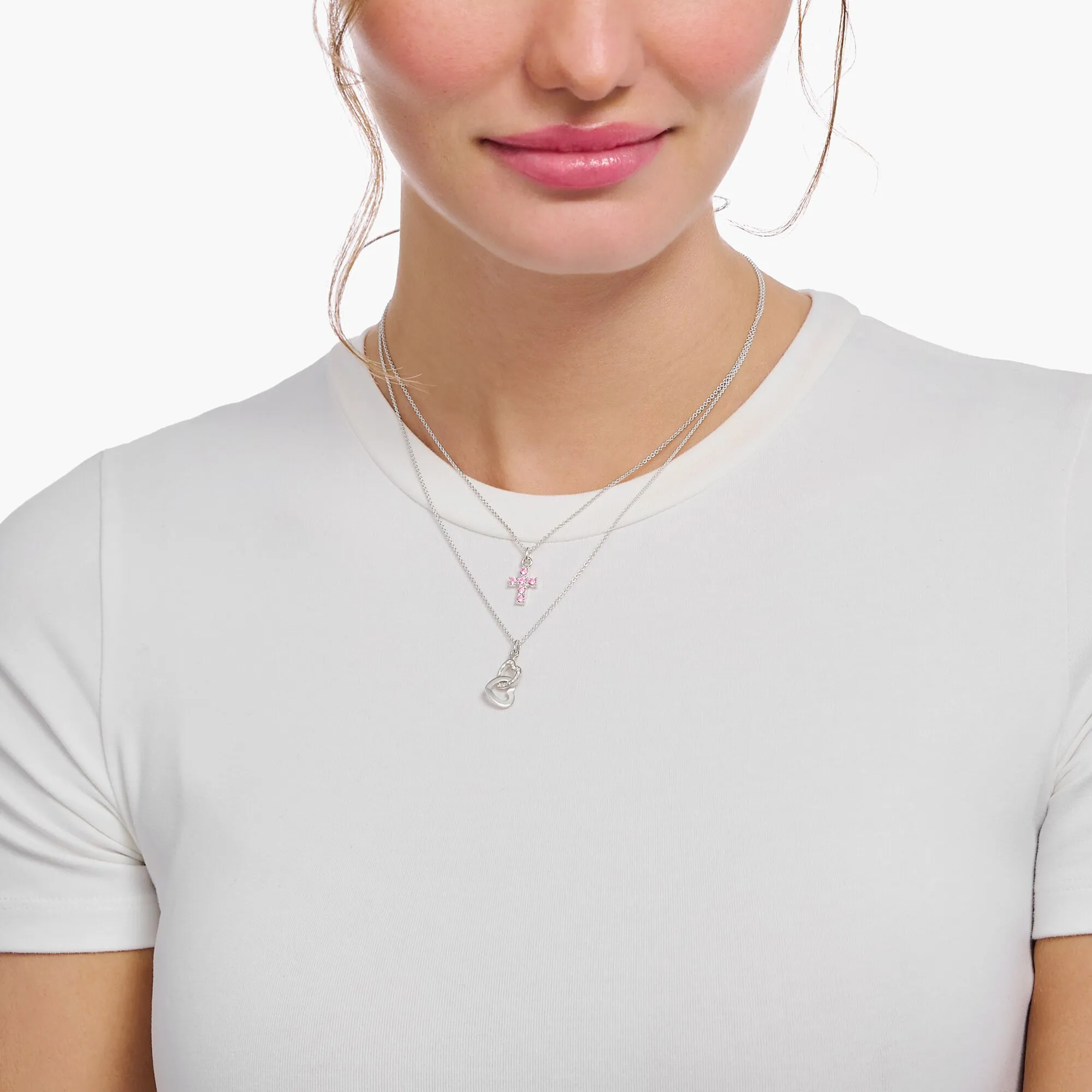 Essentials Sterling Silver Intertwined Hearts With Zirconia Necklace KE2267-051-14-L45V