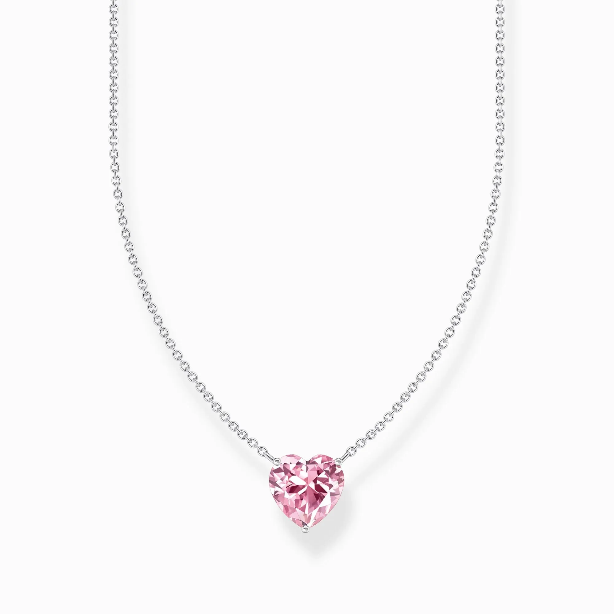 Essentials Sterling Silver Pink Heart-Shaped Zirconia Necklace KE2211-051-9-L45V