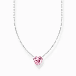 Essentials Sterling Silver Pink Heart-Shaped Zirconia Necklace KE2211-051-9-L45V