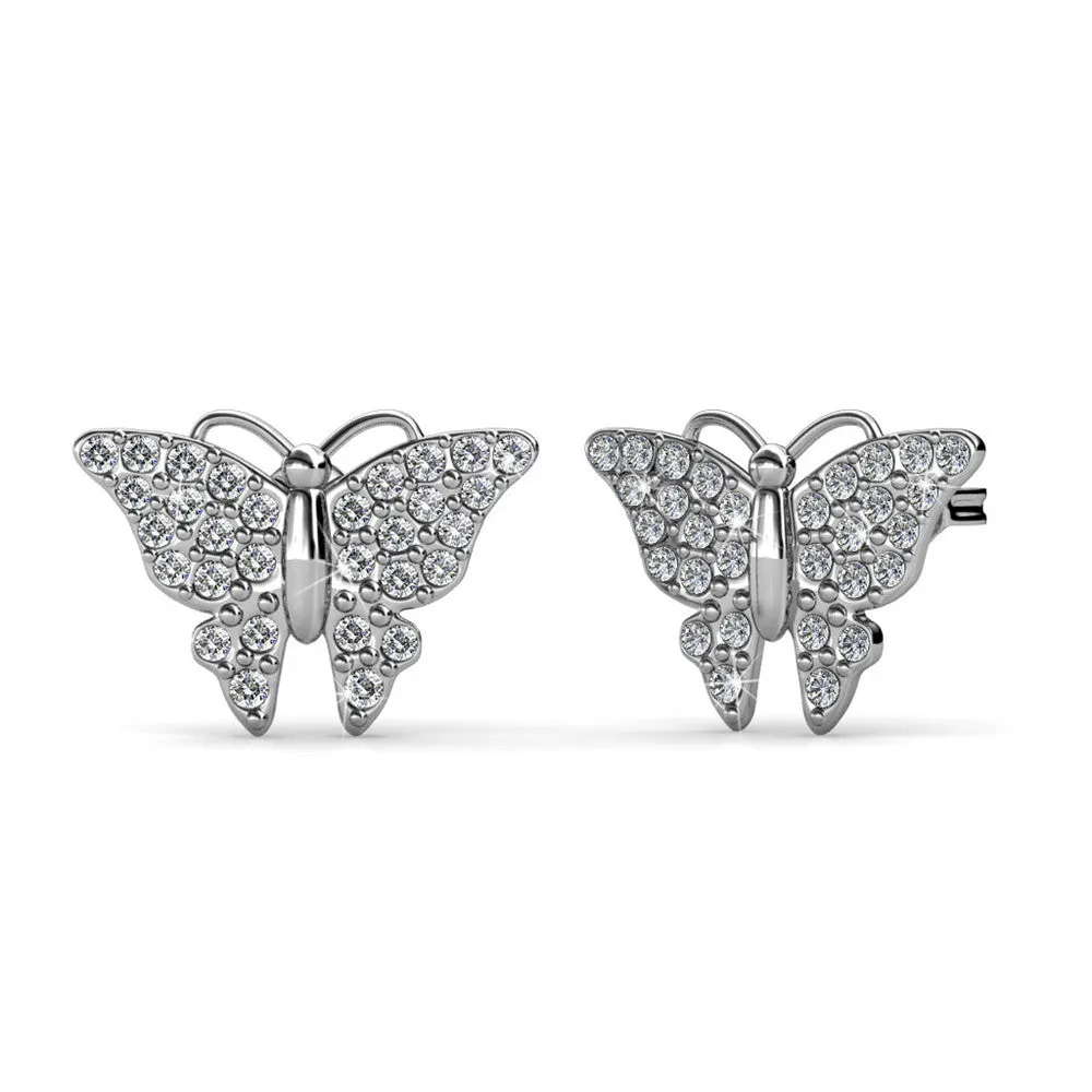 Everlee 18k White Gold Plated Crystal Butterfly Stud Earrings