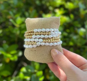 Everyday Wear Bracelets in 5 Row Gold and Pearl