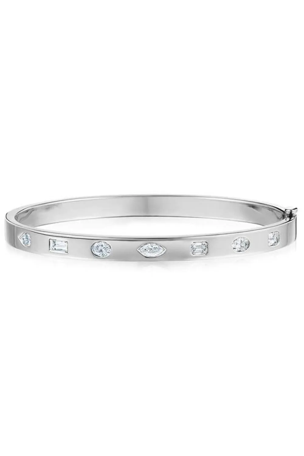 Fancy Shape Diamond Stack Bangle - White Gold