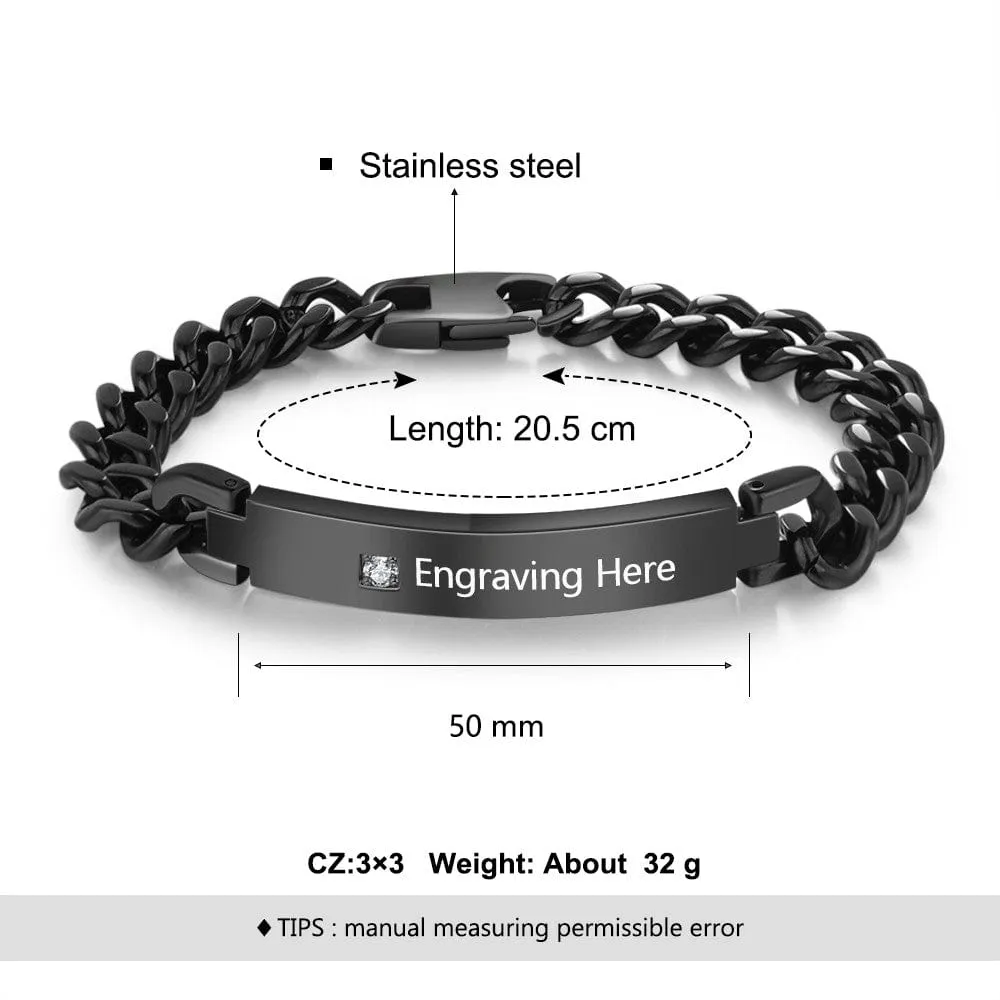 Fashion personalized in Titanium Steel Black Bracelet with Name