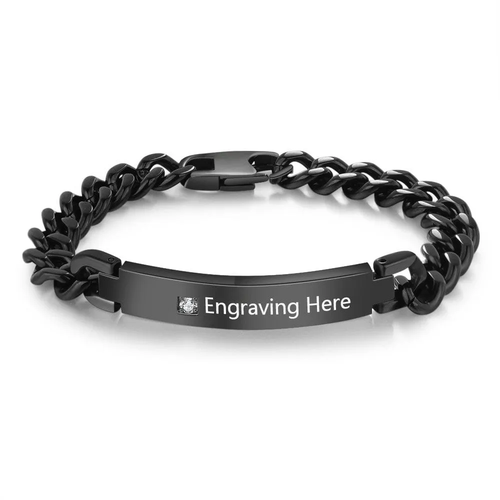 Fashion personalized in Titanium Steel Black Bracelet with Name