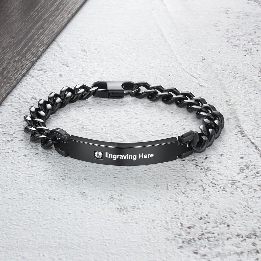 Fashion personalized in Titanium Steel Black Bracelet with Name