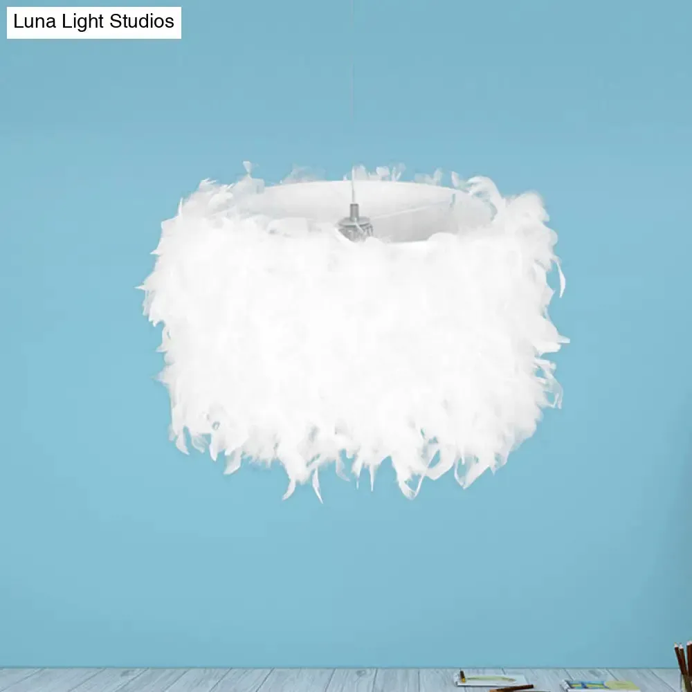 Feather Drum Pendant Light: White, Romantic & Adult Bedroom Décor 