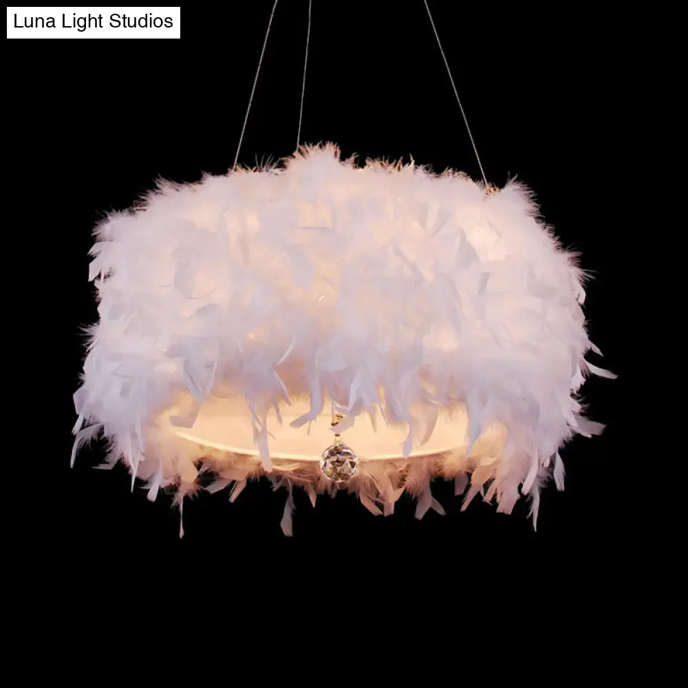 Feather Drum Pendant Light: White, Romantic & Adult Bedroom Décor 