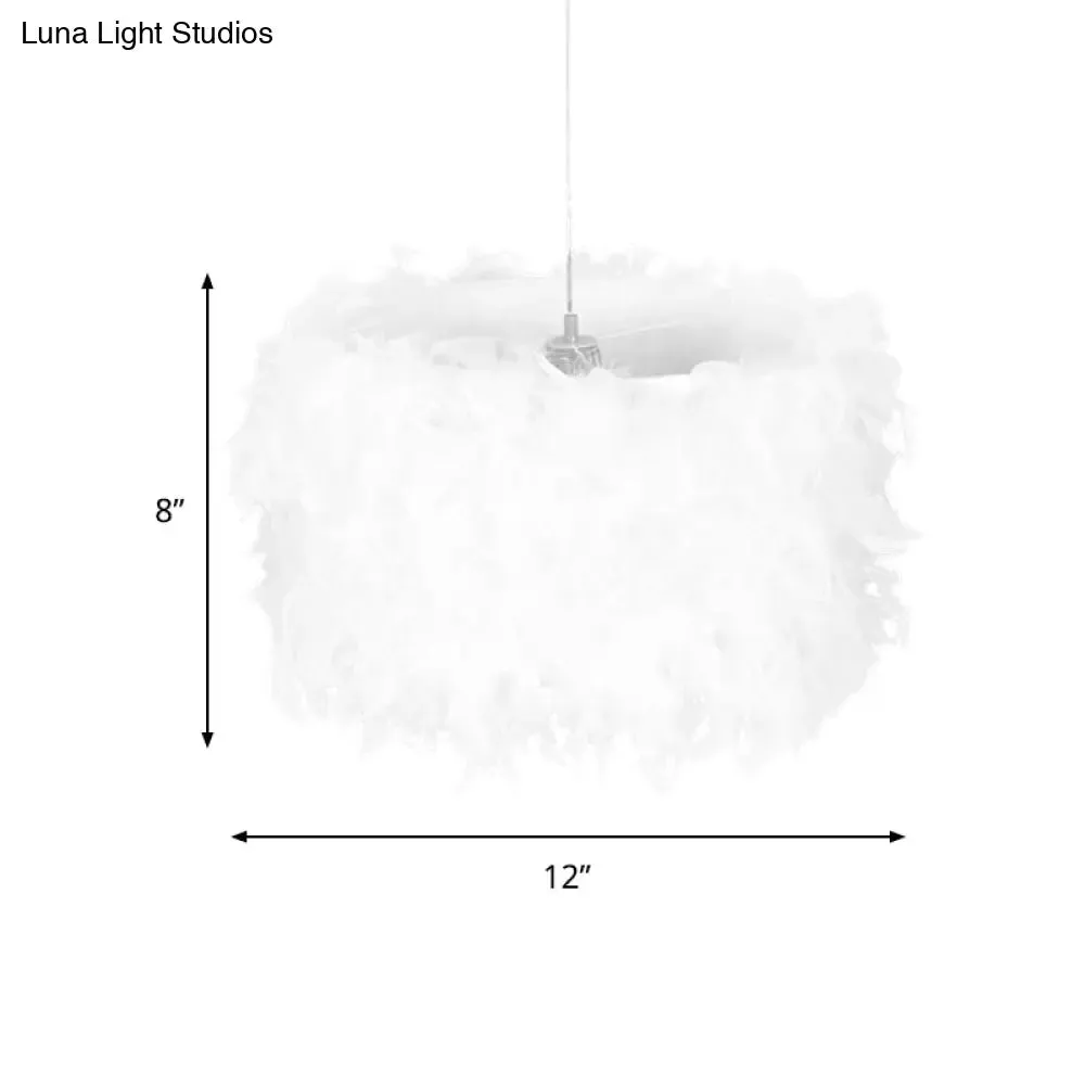 Feather Drum Pendant Light: White, Romantic & Adult Bedroom Décor 