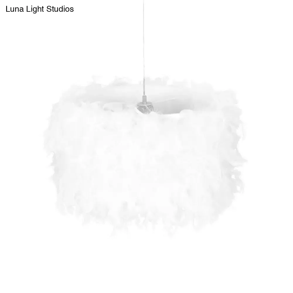 Feather Drum Pendant Light: White, Romantic & Adult Bedroom Décor 