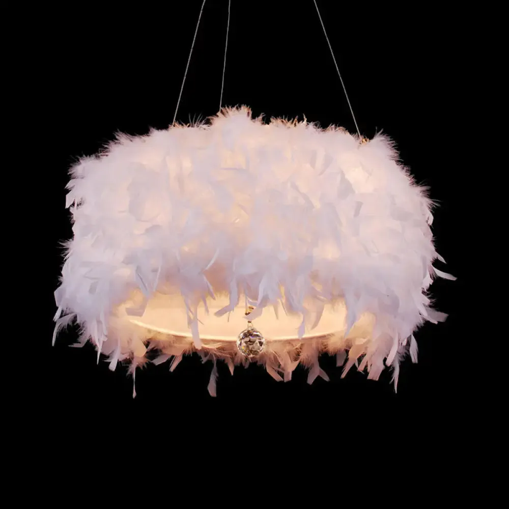 Feather Drum Pendant Light: White, Romantic & Adult Bedroom Décor 