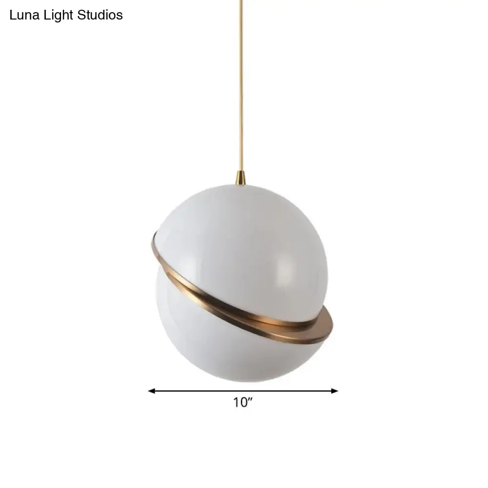 Frosted White Glass Sliced Sphere Hanging Lamp in Brass - Available in 3 Sizes