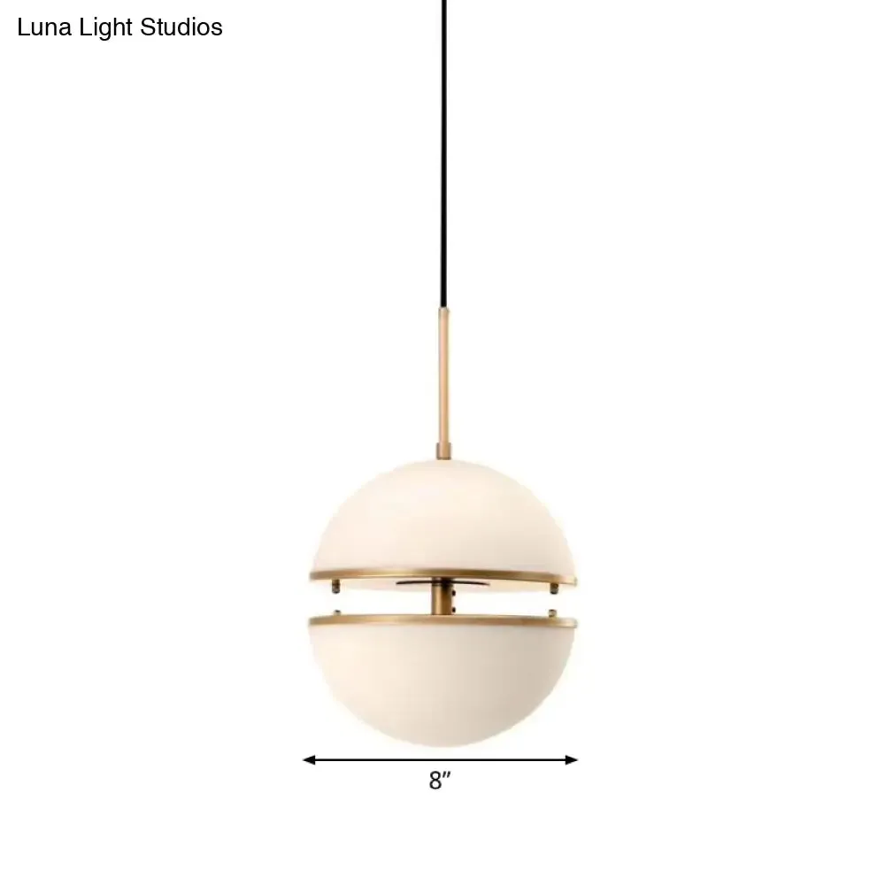 Frosted White Glass Sliced Sphere Hanging Lamp in Brass - Available in 3 Sizes