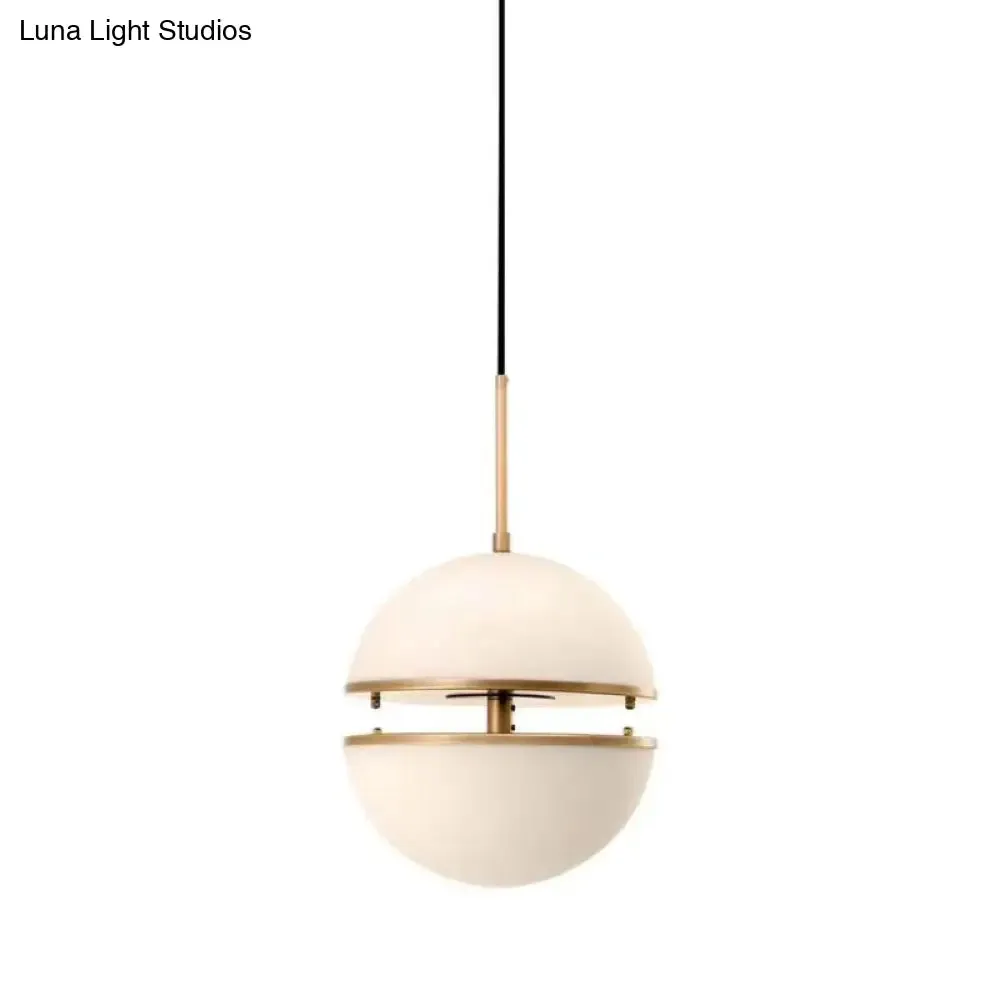 Frosted White Glass Sliced Sphere Hanging Lamp in Brass - Available in 3 Sizes