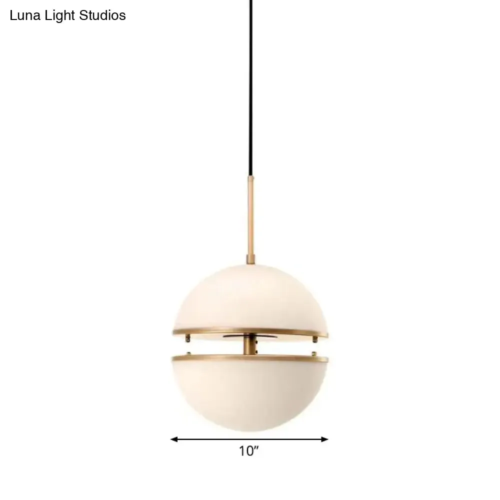 Frosted White Glass Sliced Sphere Hanging Lamp in Brass - Available in 3 Sizes