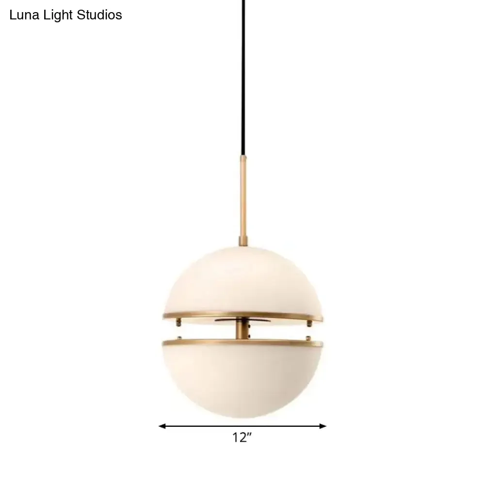 Frosted White Glass Sliced Sphere Hanging Lamp in Brass - Available in 3 Sizes