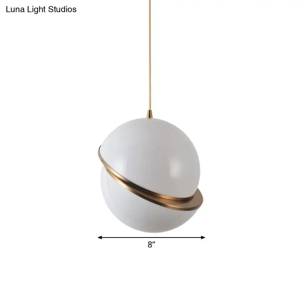 Frosted White Glass Sliced Sphere Hanging Lamp in Brass - Available in 3 Sizes