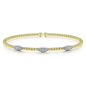 Gabriel & Co. White & Yellow Gold Bujukan Diamond Marquise Stations Bangle