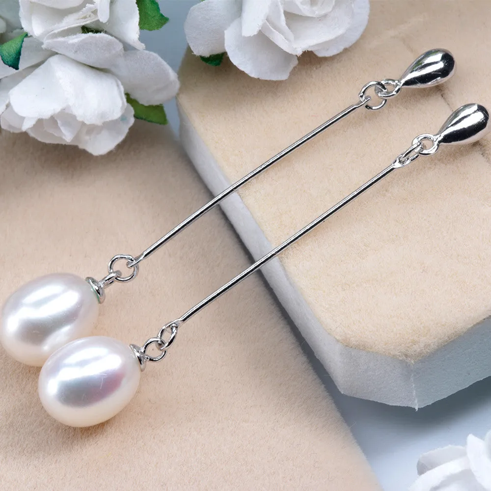 Genuine pearl earrings for women high quality 925 sterling silver long earrings freshwater pearl jewelry