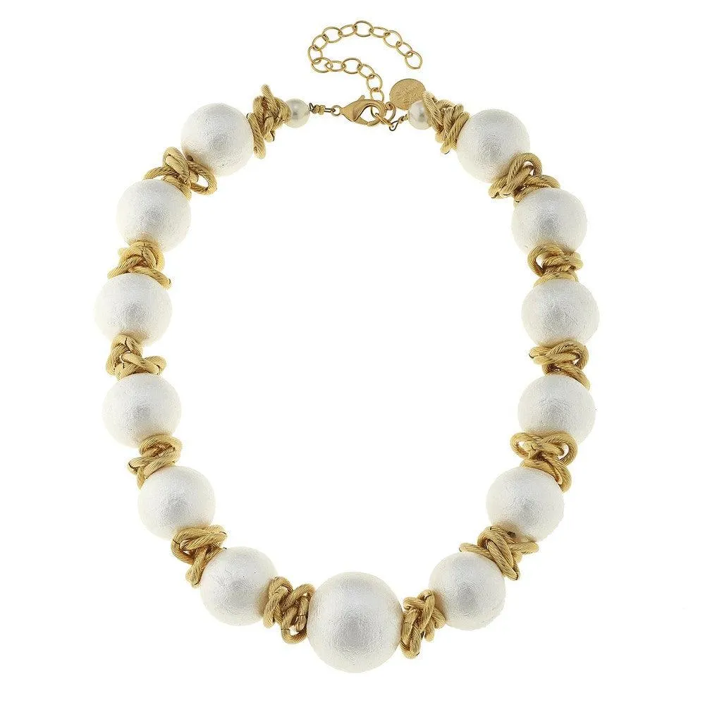 Gold and White Cotton Pearl Choker.