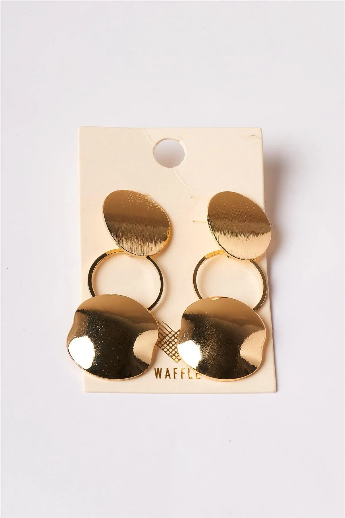 Gold Brushed Effect Circle Disc Dangle Drop Earrings /1 Pair