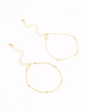 Gold Diamante & Ball Chain Bracelets 2-Pack