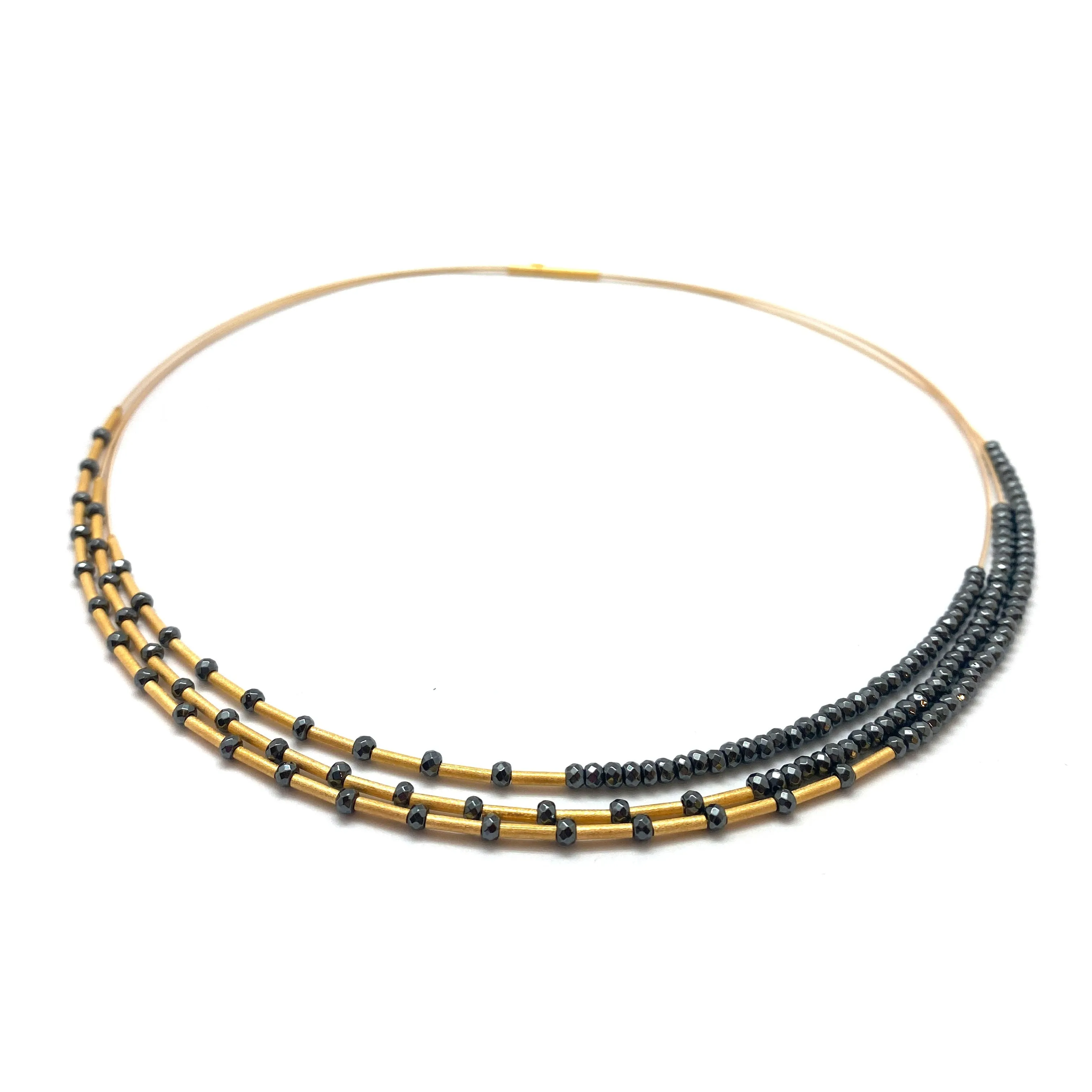 Gold Faceted Hematite Layered Collar