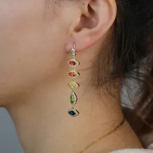 Gold Filled Fashion Female Jewelry Rainbow Colorful CZ Paved evil eye charm long dangle drop Earring