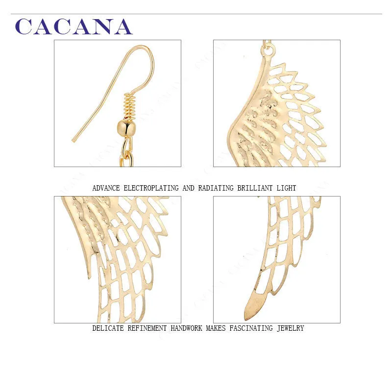 Gold plated dangle long earrings with top quality big wing for women