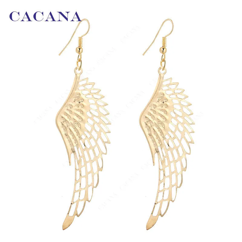 Gold plated dangle long earrings with top quality big wing for women