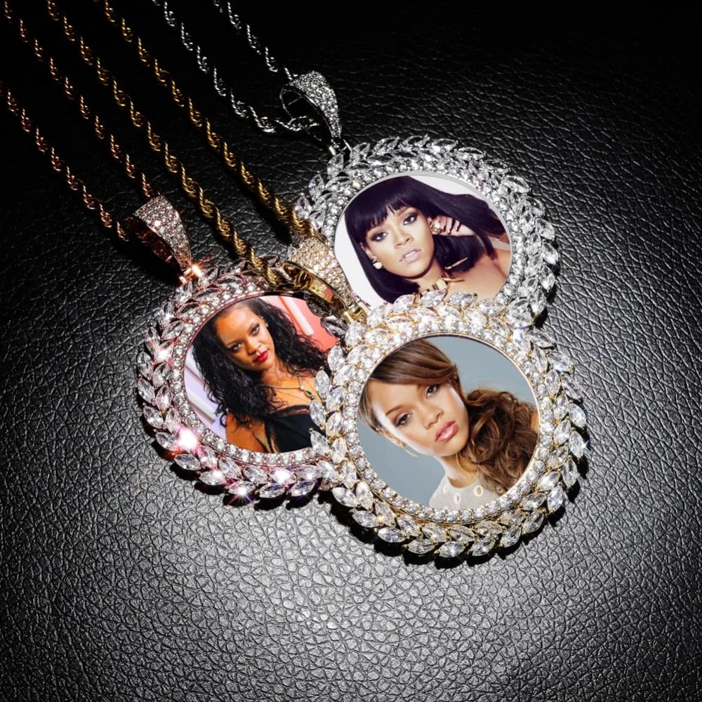 Grain Custom Photo Round Medallion Pendant Necklace Hip hop Jewelry