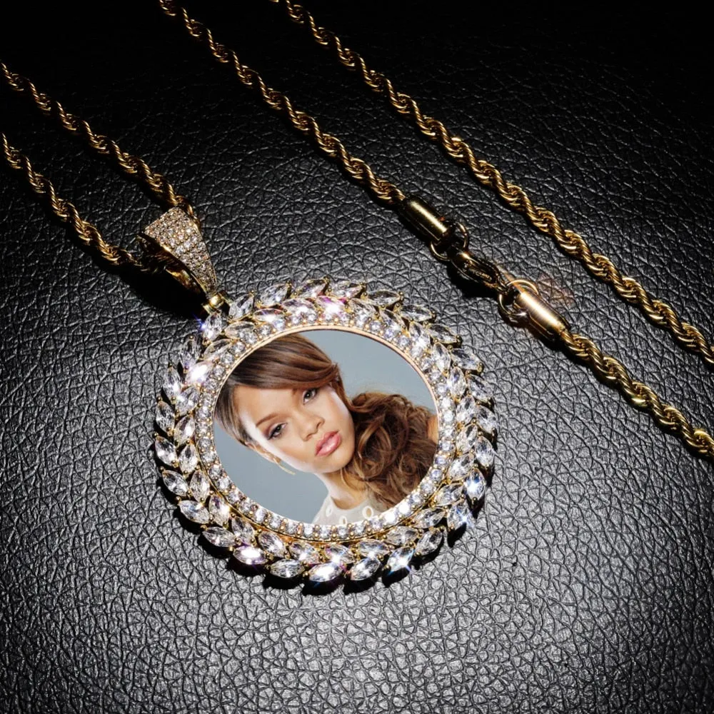 Grain Custom Photo Round Medallion Pendant Necklace Hip hop Jewelry