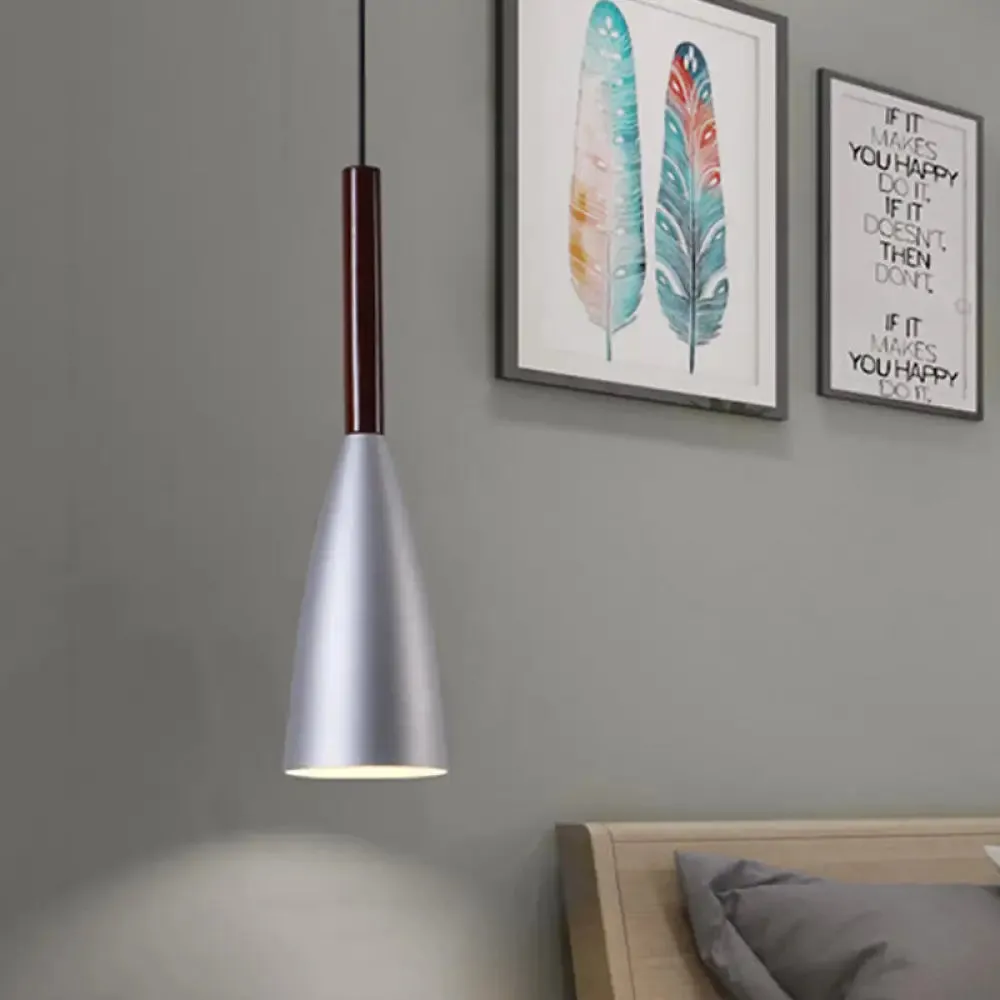 Gray Trumpet Pendulum Light - Stylish 1-Head Aluminum Ceiling Pendant for Bedside - Nordic Design