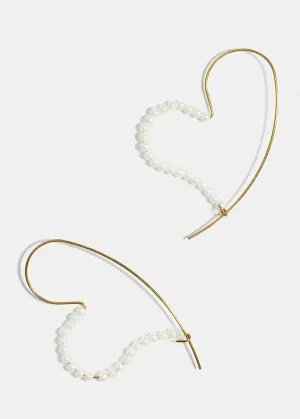 Half Pearl Studded Heart Earrings