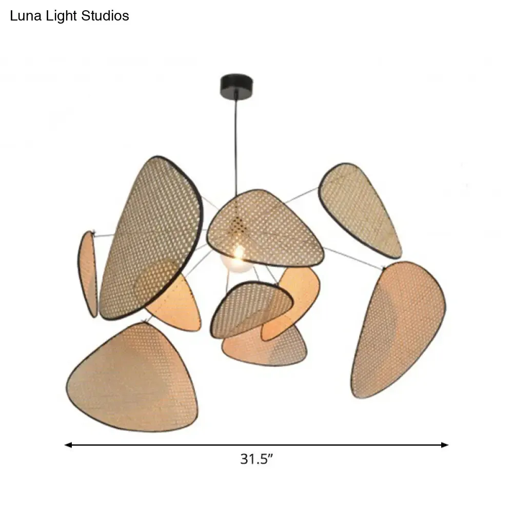 Handcrafted Bamboo Leaf Pendant - Stylish Asian Design - 1 Bulb - Beige - Ceiling Suspension Lamp - Multiple Width Options (27.5"/31.5"/39")