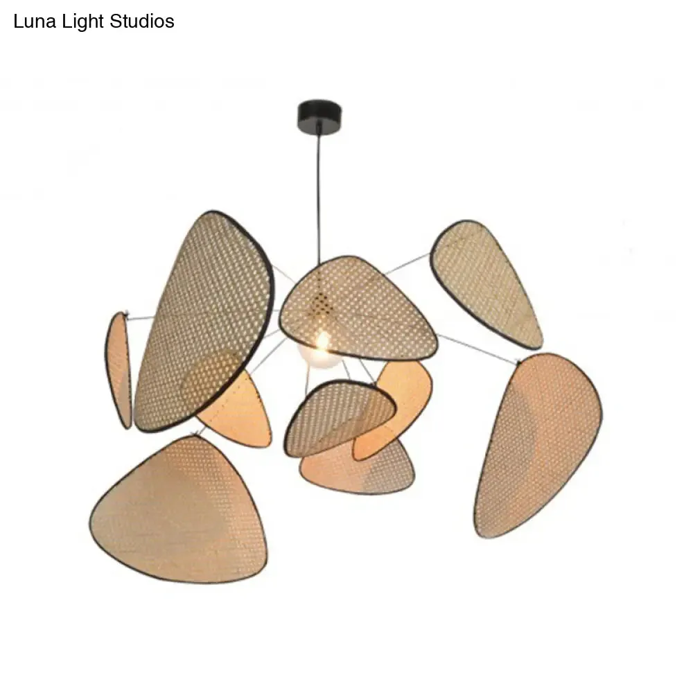 Handcrafted Bamboo Leaf Pendant - Stylish Asian Design - 1 Bulb - Beige - Ceiling Suspension Lamp - Multiple Width Options (27.5"/31.5"/39")