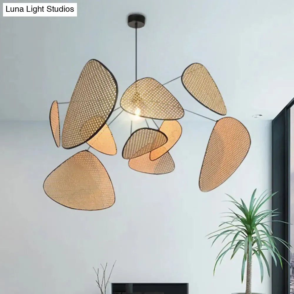 Handcrafted Bamboo Leaf Pendant - Stylish Asian Design - 1 Bulb - Beige - Ceiling Suspension Lamp - Multiple Width Options (27.5"/31.5"/39")