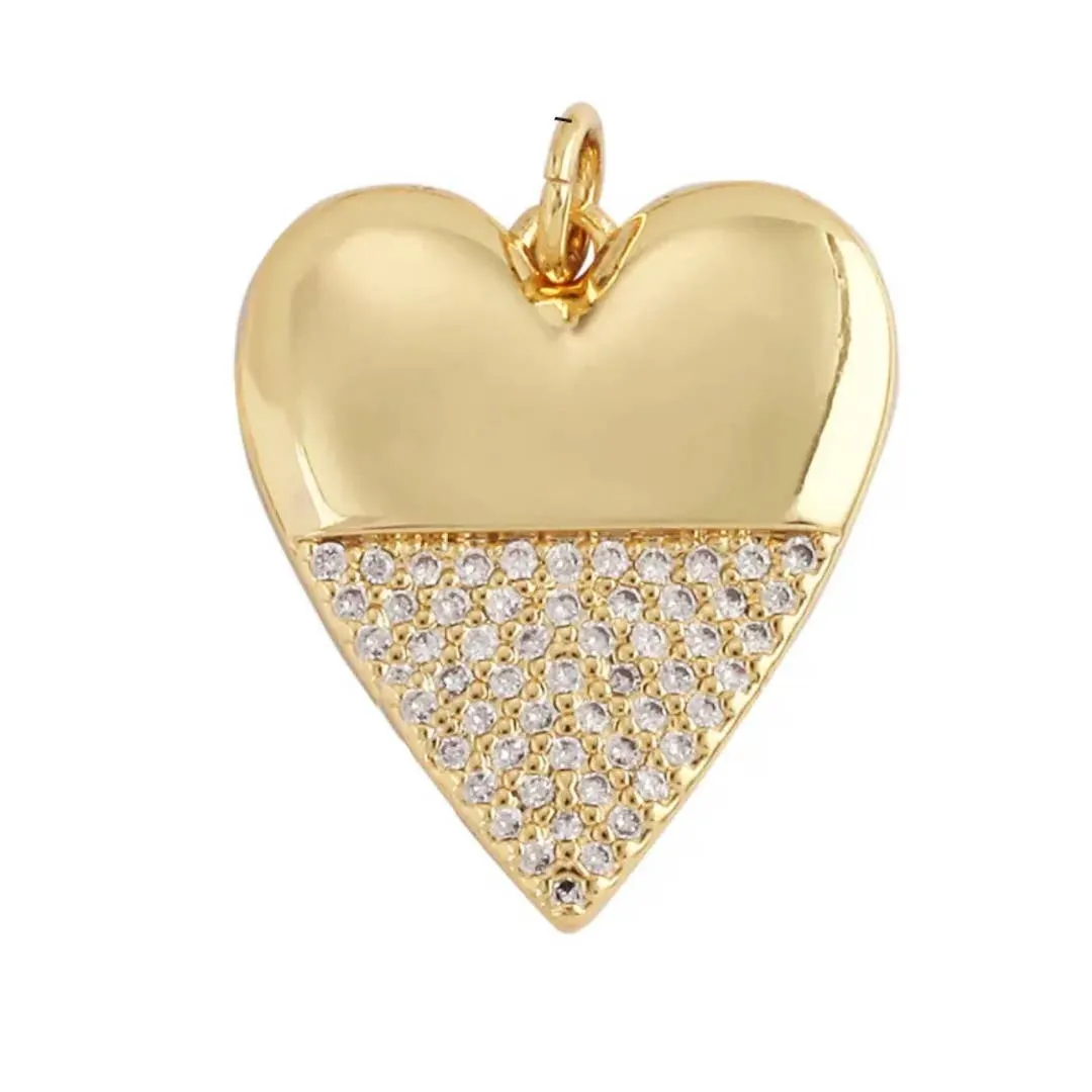 Heart Half CZ Charm For Charm Necklace & Bracelet