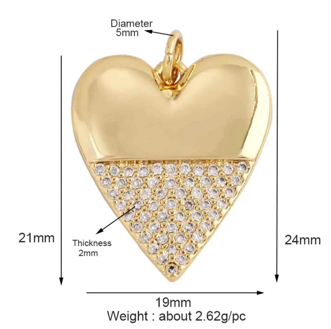 Heart Half CZ Charm For Charm Necklace & Bracelet