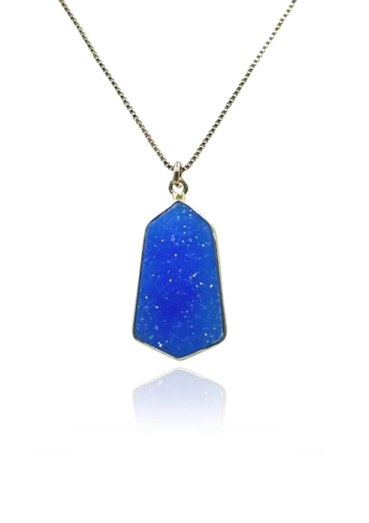 Hexagonal Stone Chain Necklace - Blue Druzy