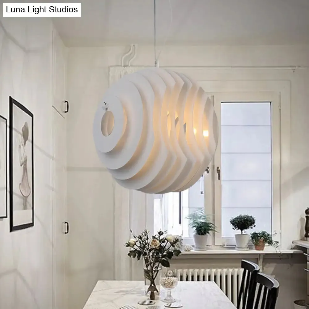 Honeycomb Dining Room Pendant Light in White - Modern Metal Suspension Lamp