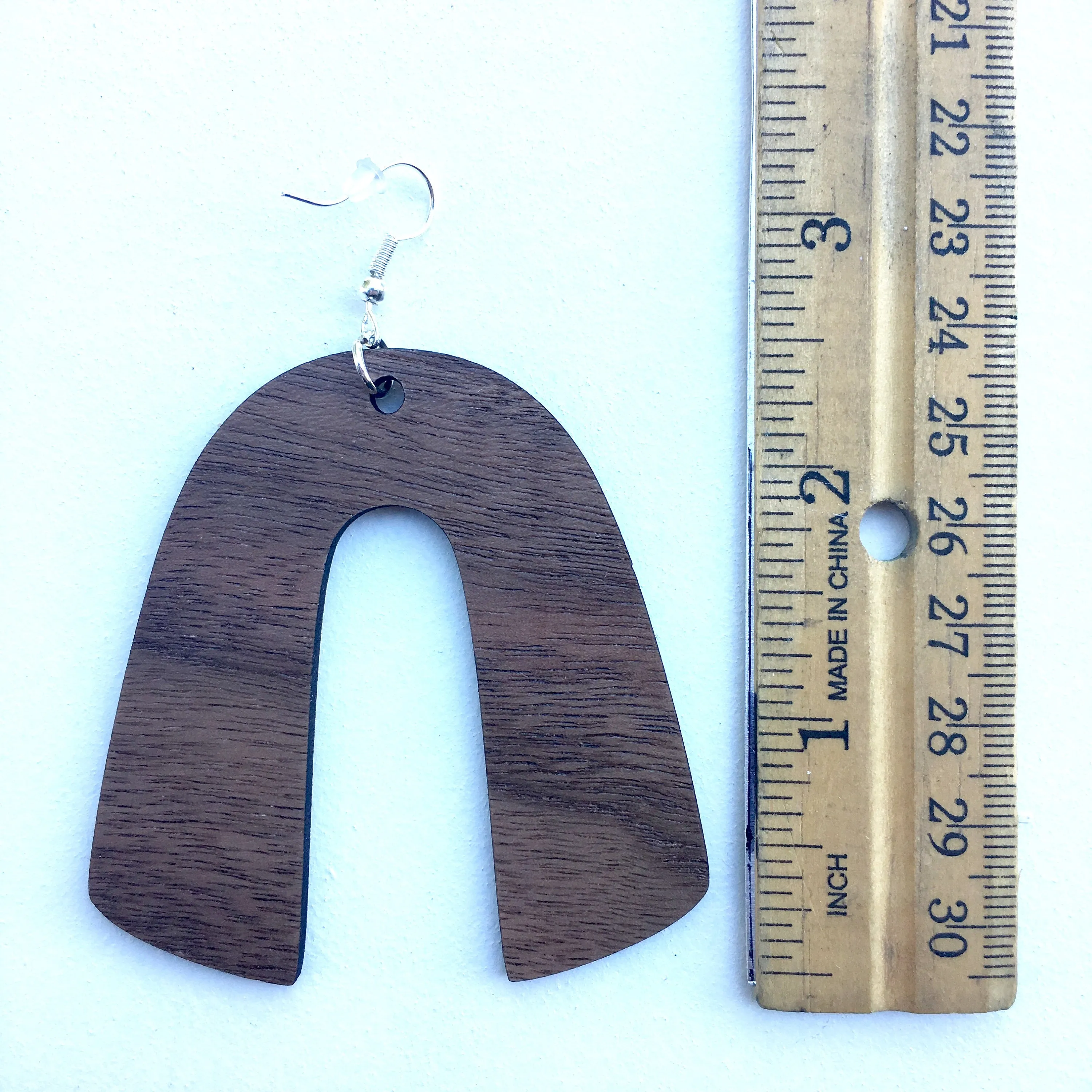 Horseshoe Dangle Wooden Earrings in Walnut, Trendy Lightweight Earrings, Gift for Sister